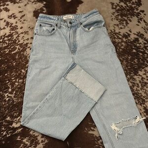 Abercrombie & Fitch Blue Ankle Cropped Jeans with Distressed Detail
